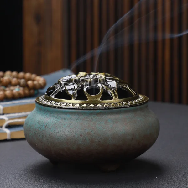 Copper Lid Ceramic Incense Burner