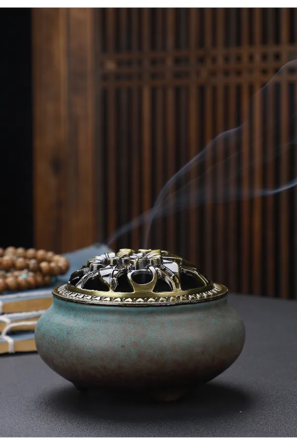 Copper Lid Ceramic Incense Burner